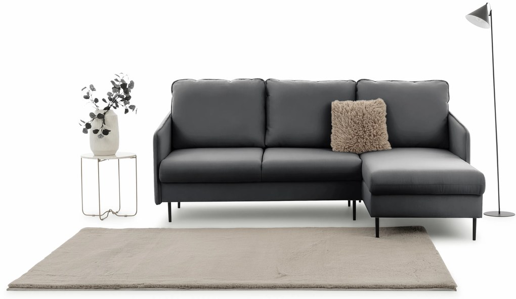 Narożnik z funkcją spania Taila Mini prawostronny - szary welur Velluto 18 / czarne nogi