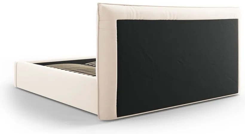 Kremowe tapicerowane łóżko dwuosobowe ze schowkiem i stelażem 180x200 cm Elio – Milo Casa
