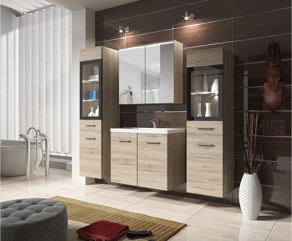 MINIO go for it, Meble łazienkowe MARIT II w kolorze dąb san remo, z oświetleniem LED