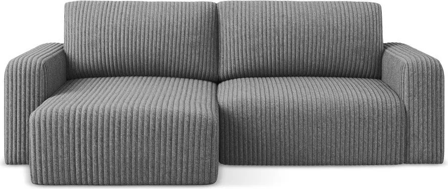 Szary sztruksowy rozkładany narożnik ze schowkiem (lewostronny/z szezlongiem) Kona – Makamii