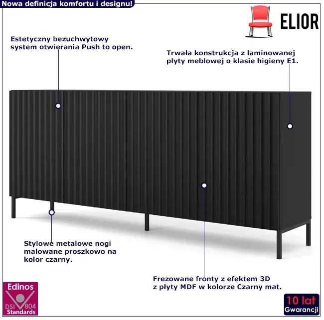 Czarna komoda w stylu glamour z lamelami E6-T04