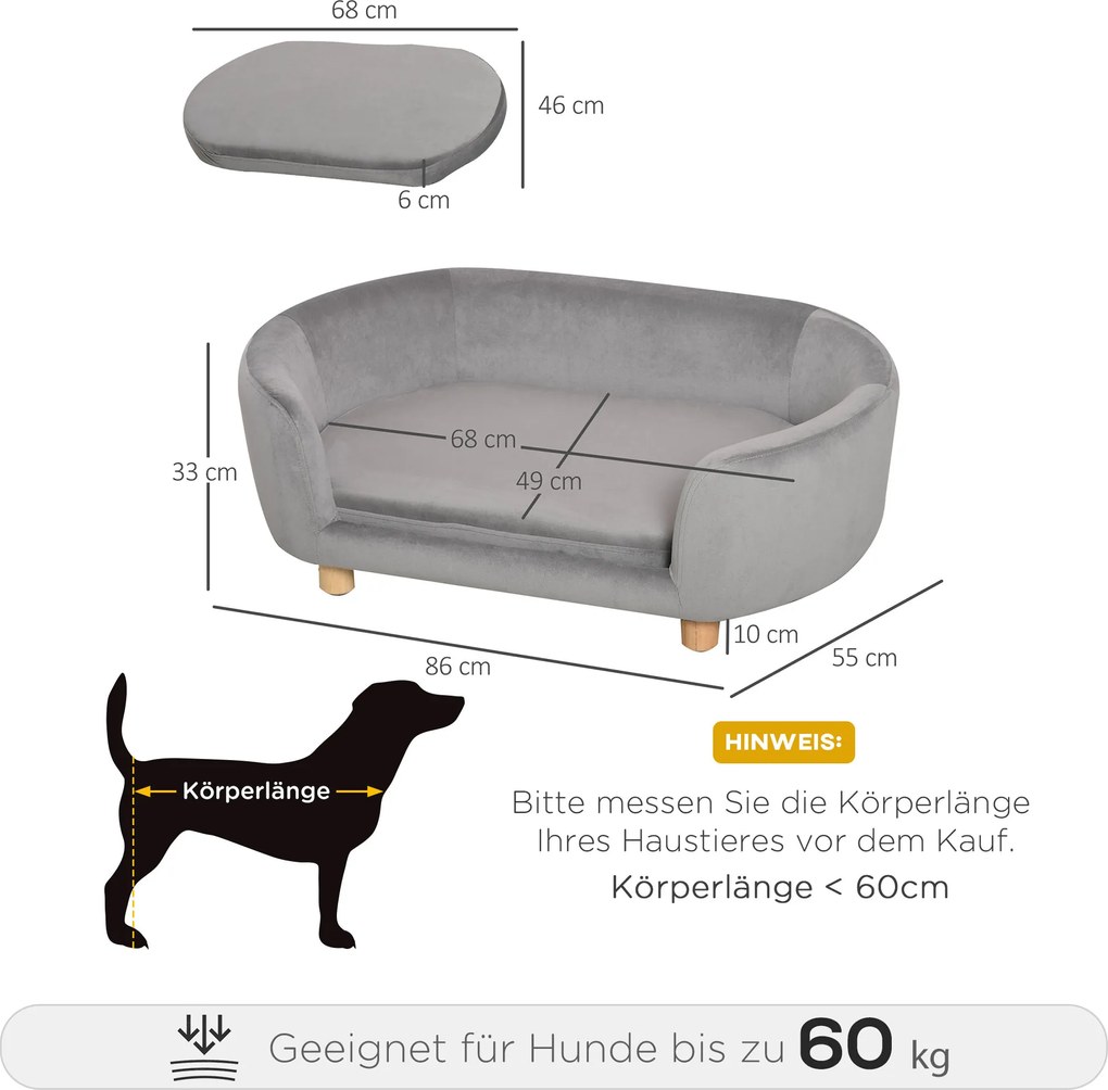 PawHut Sofa dla zwierząt domowych Sofa dla psa koty psy drewno brzozowe nowoczesna jasnoszary