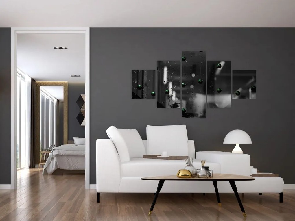 Abstrakcyjny obraz - zielone kulki (125x70 cm)