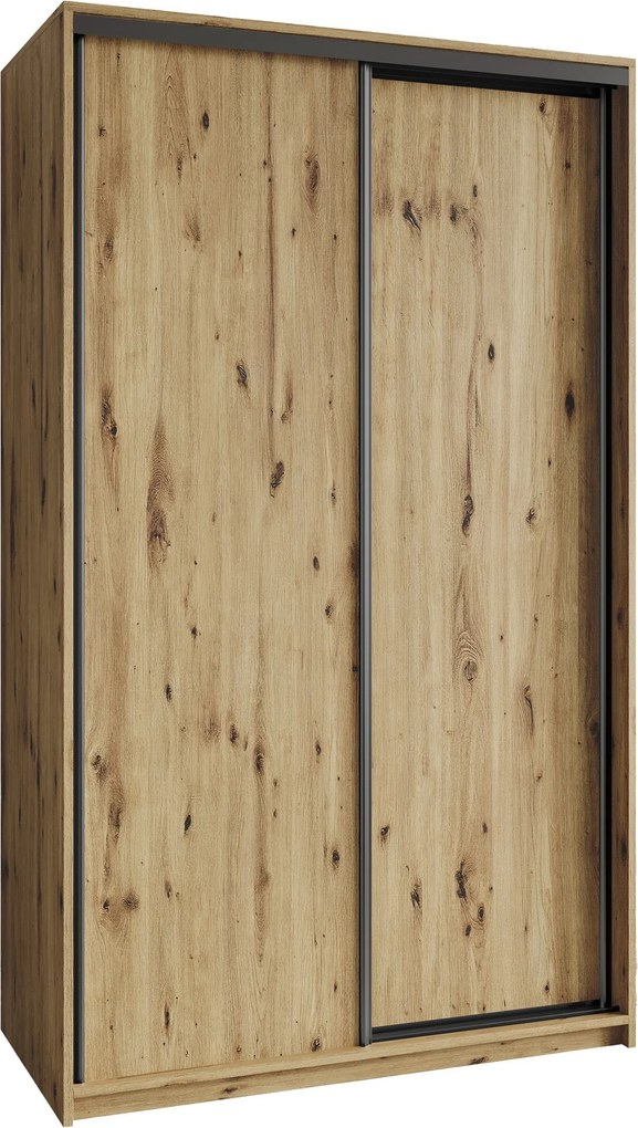 Szafa Przesuwna NISSE 120 cm Szafa Dwudrzwiowa z Szufladami Dąb Artisan / Czarne Profile