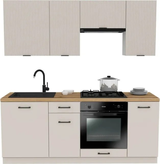 Zestaw Mebli Kuchennych MODERN 200 cm Kaszmir Ryflowany Nowoczesny