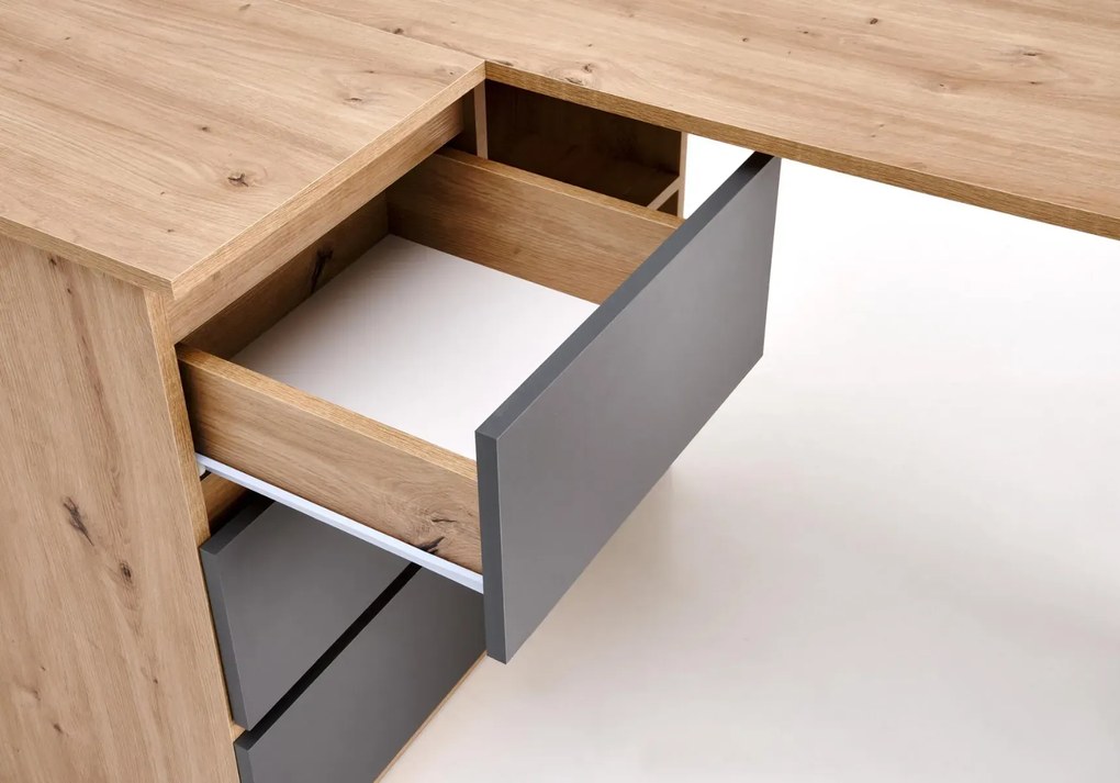 Biurko narożne BEGA dąb artisan/grafitowe HALMAR