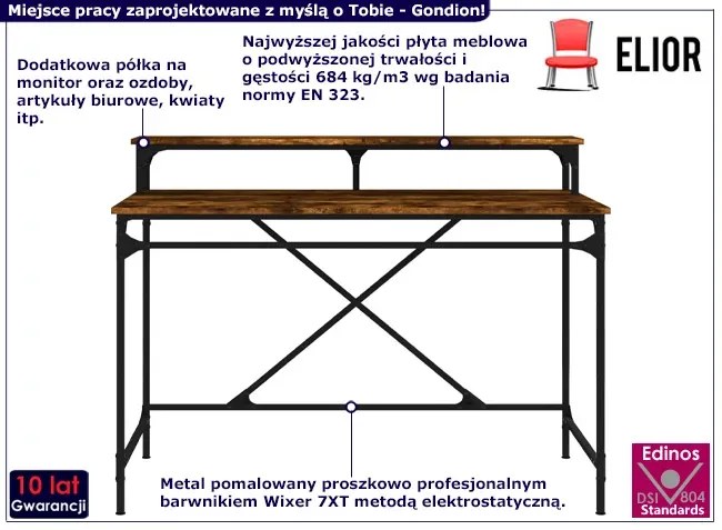 Industrialne metalowe biurko 100 cm z nadstawką przydymiony dąb - Unida