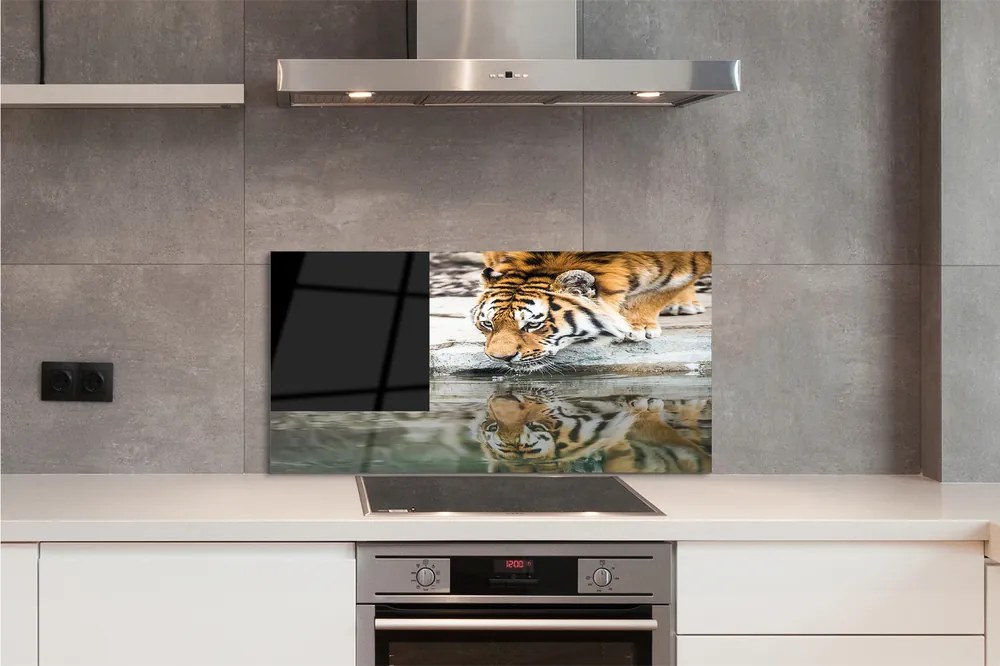 Szklany Panel Tygrys Pijący ze Strumienia