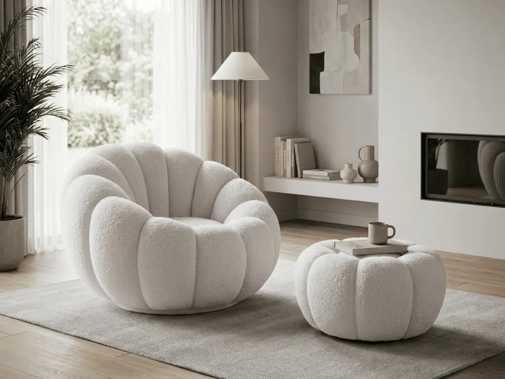 Obracjane designerskie krzesło BLOOM z podnóżkiem, biały