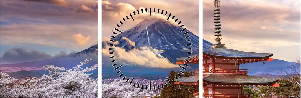 Obraz - Góra Fuji (z zegarem) (90x30 cm)