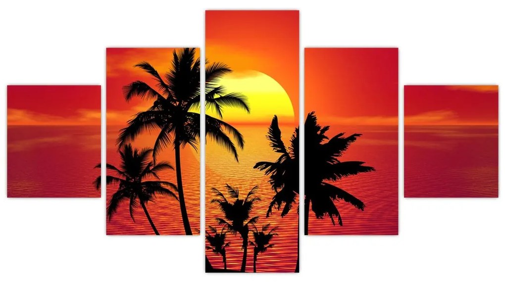 Obraz sylwetki wyspy z palmami (125x70 cm)