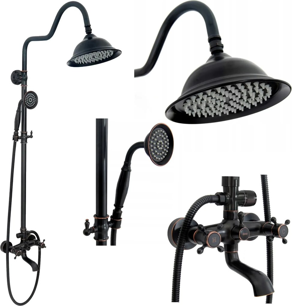 Zestaw prysznicowy natryskowy z wylewką Rea Retro Postarzany Czarny
