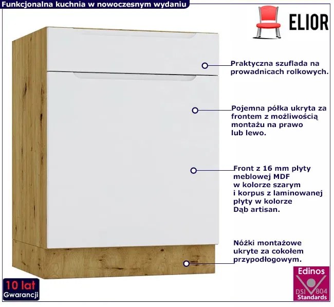 Szafka dolna z szufladą 60 cm dąb artisan + szary - Orfa 9X