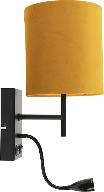 Lampa ścienna czarna z aksamitnym żółtym kloszem - Stacca