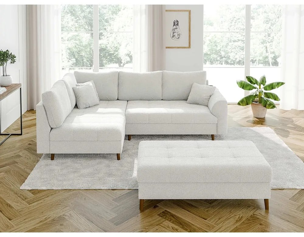 Biały narożnik z materiału bouclé (lewostronny/w kształcie litery L) Ariella – Ropez