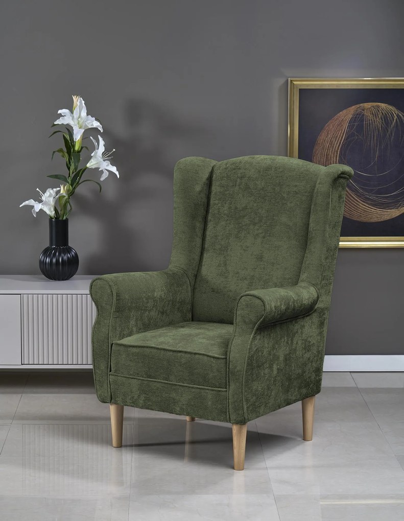 Fotel wypoczynkowy klasyczny uszak HERMES oliwkowy tkanina MARKOS 14-#12