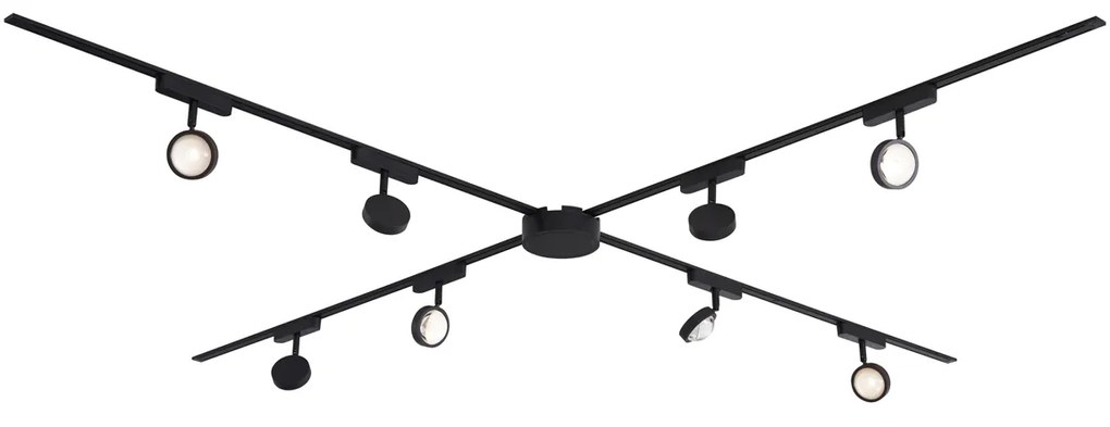 Nowoczesny system oświetlenia szynowego z 8 czarnymi reflektorami jednofazowymi - Magnetic Lance