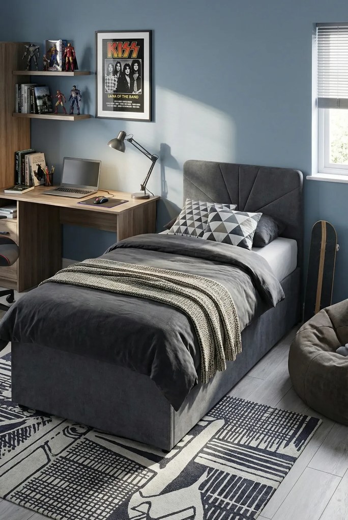 Tapicerowany szary tapczan z pojemnikiem S3-H80