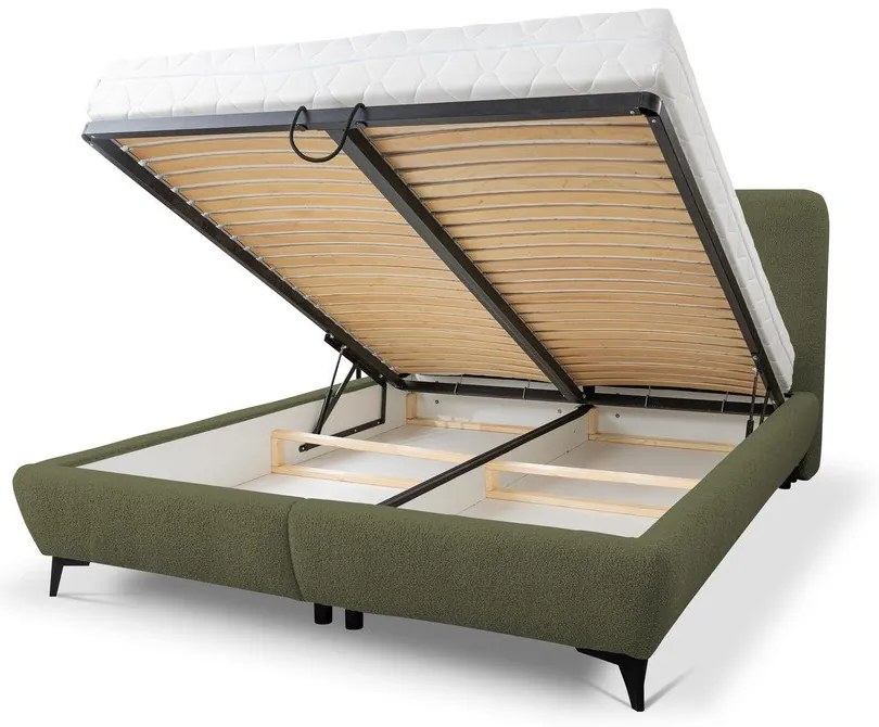 Zielone tapicerowane łóżko dwuosobowe ze stelażem i schowkiem 180x200 cm Makapu – Makamii