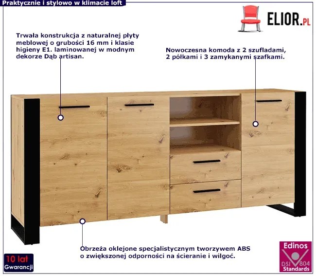 Długa komoda dąb artisan N3-E57