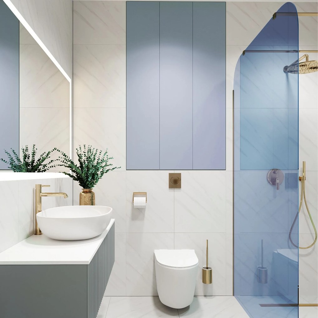 Ścianka prysznicowa WALK IN FIX niebieska 8mm półokrągła WALK IN MOLIS NATURE blue square MASSI | rożne rozmiary : Kolor profili kabiny - czarny, Szerokość ścianki - 70 cm, Typ montażu - WALK in FIX (Do ściany)