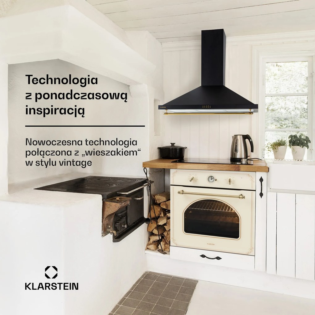 Klarstein Montblanc 599.2m³/h 90cm Okap Retro Czarny