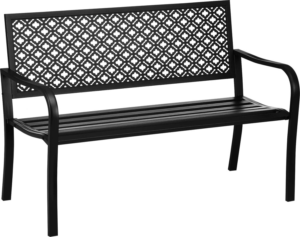 Outsunny Metalowa ławka ogrodowa, 2-osobowa, z wzorem kwiatowym, odporna na warunki atmosferyczne, 127 x 63 x 83cm, Czarna