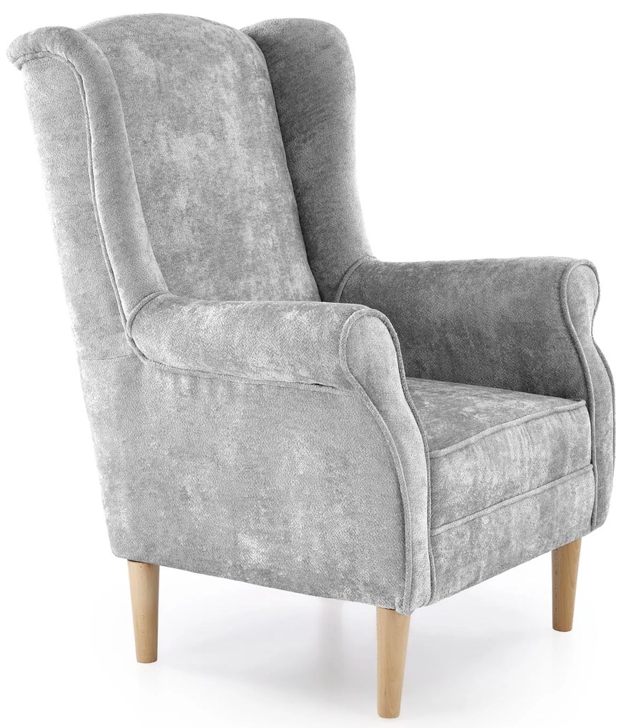 Fotel wypoczynkowy klasyczny uszak HERMES popielaty tkanina MARKOS 14-#22