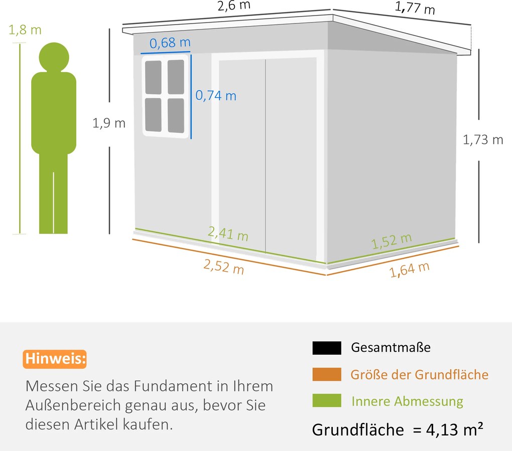 Outsunny Metalowy schowek na narzędzia ogrodowe, z oknem, szerokie drzwi, 260 x 177 x 190 cm, Ciemnoszary
