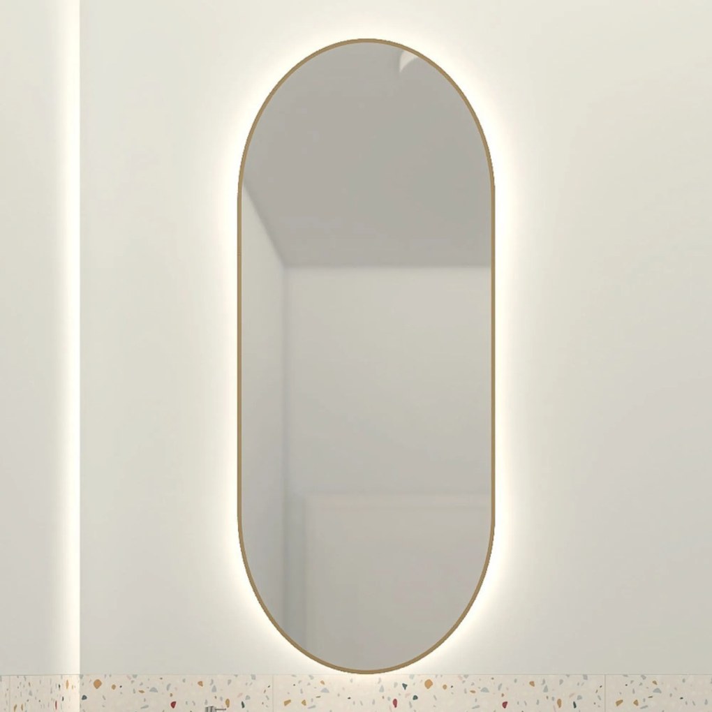Lustro owalne podświetlane symetryczne złota rama 40 x 80 cm PLATAN LED