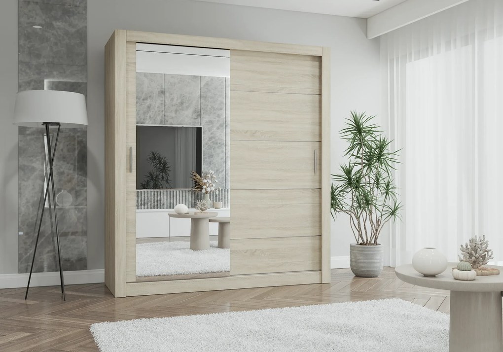 Szafa przesuwna LYON z lustrem 203 cm sonoma