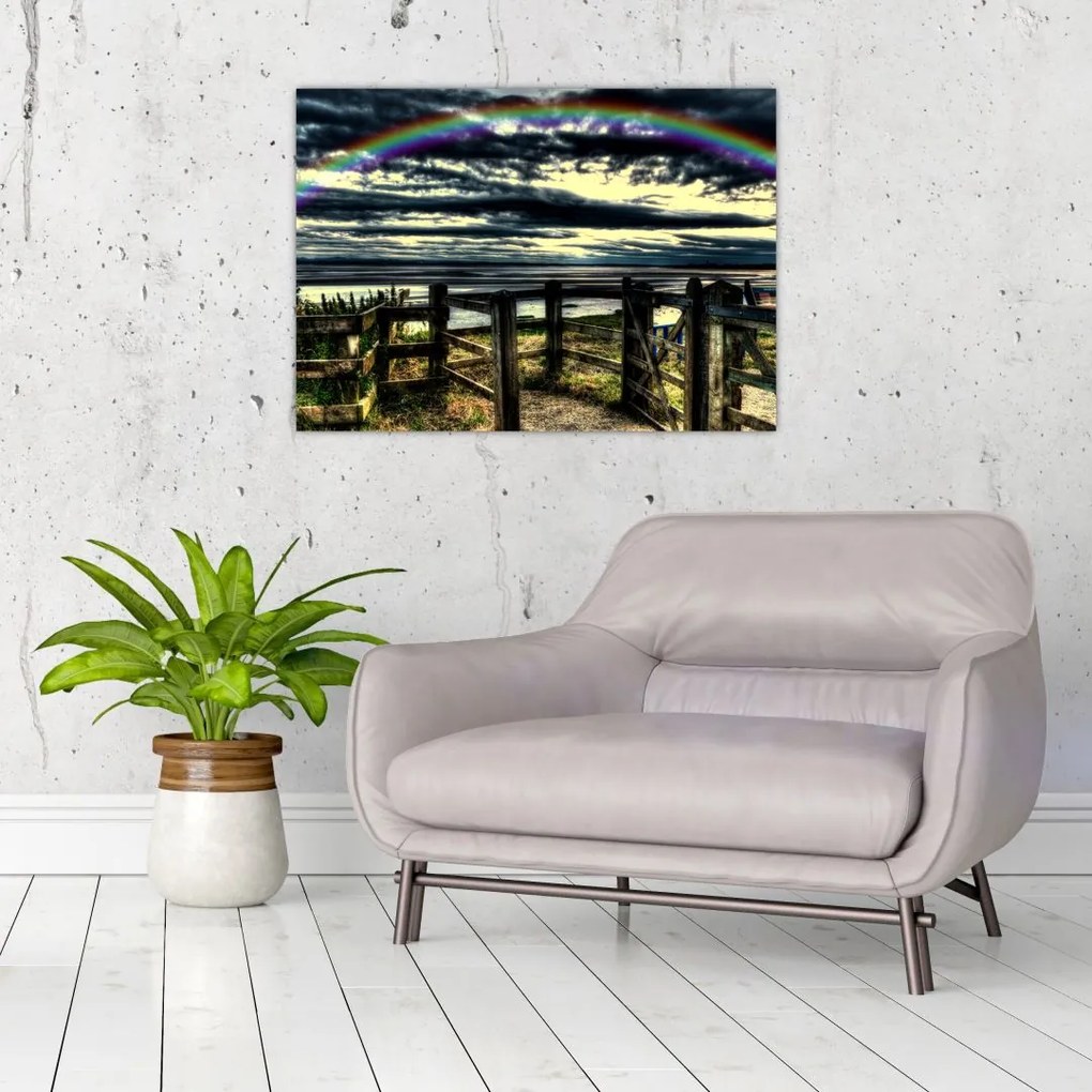 Obraz na szkle - tęcza nad morzem (70x50 cm)