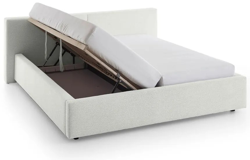 Białe tapicerowane łóżko dwuosobowe ze schowkiem i stelażem 160x200 cm Cube – Meise Möbel