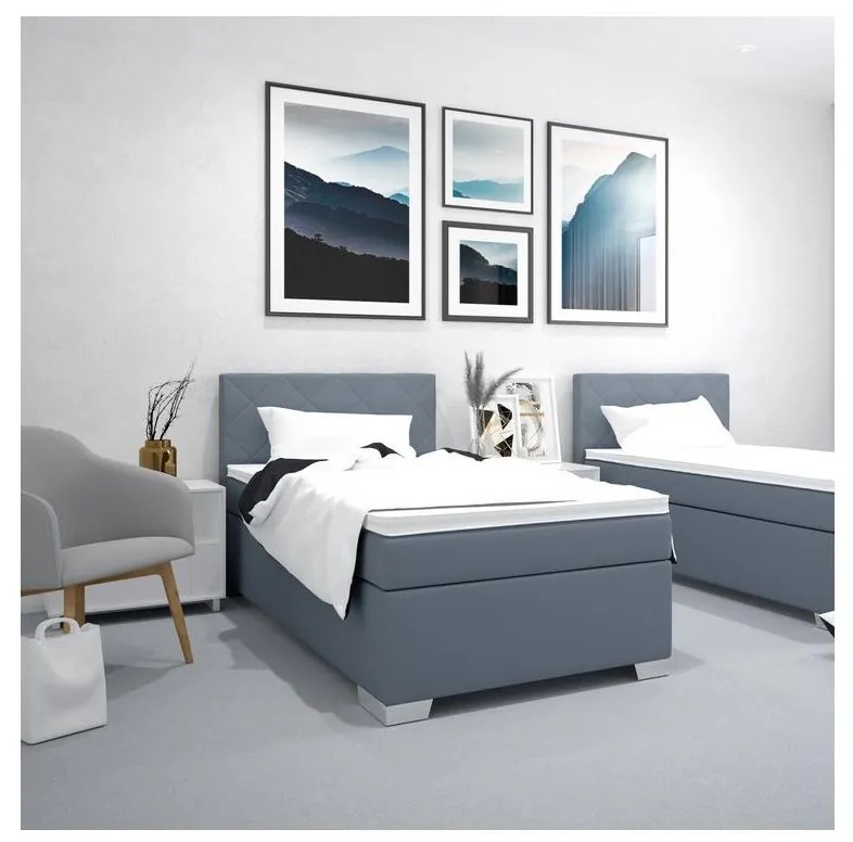 Tapicerowane łóżko z materacem IDA 90x200 cm niebieskie