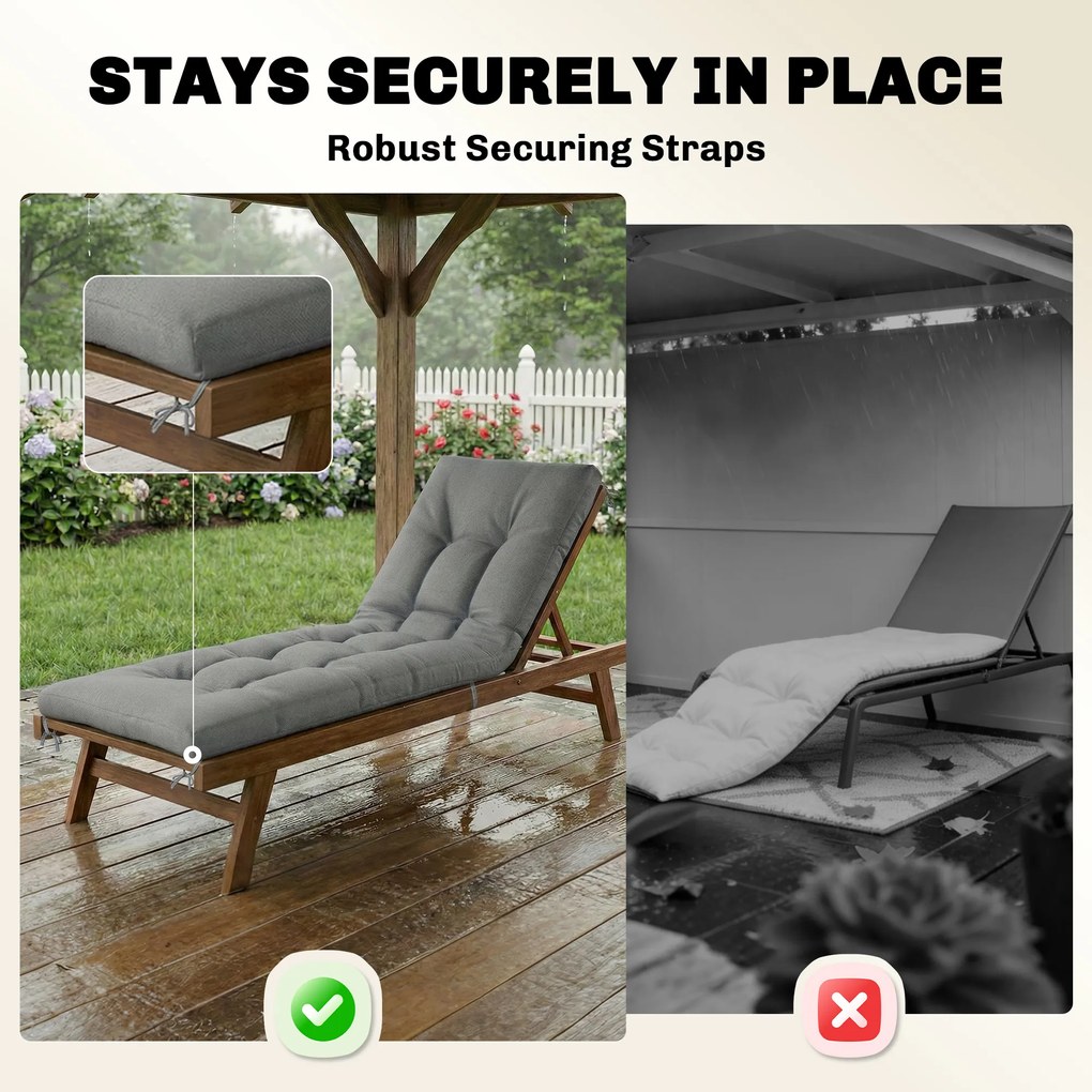 Outsunny Poduszka na Palety Zdejmowana Poduszka z Paskami Mocującymi Ogrodowa 198 x 65 x 13 cm Jasnoszary | Aosom PL