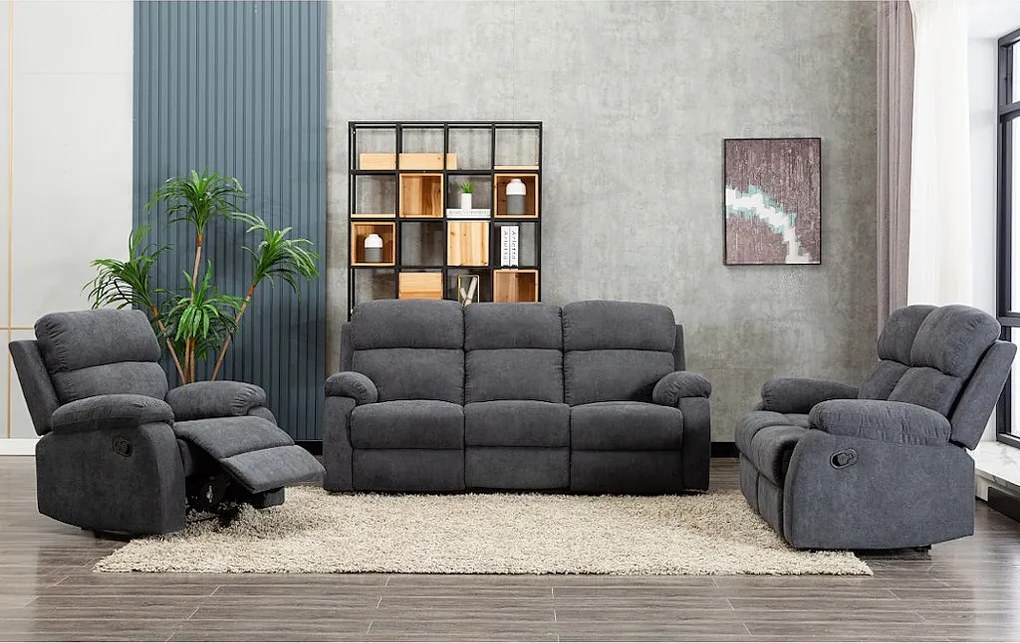 Fotel TOLZANO z tkaniny, z funkcją relax – kolor antracytowy
