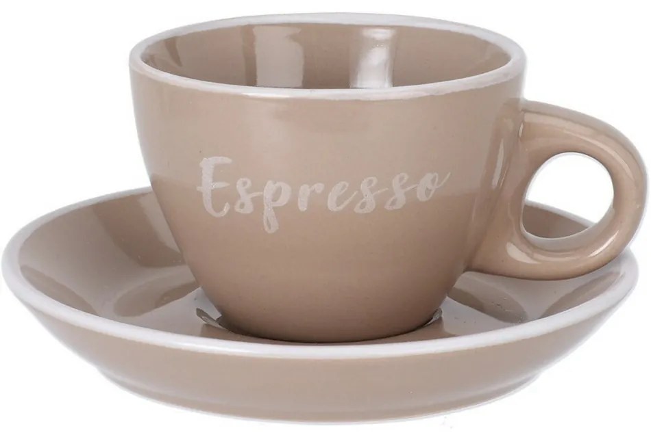 Filiżanka kamionkowa ze spodkiem Espresso, 100 ml,mocha