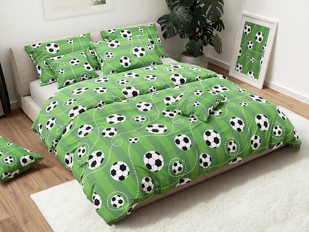 PrzytulneMieszkanie.pl PrzytulneMieszkanie.pl Pościel bawełniana FOOTBALL zielona Rozmiar pościeli: 70 x 90 cm | 140 x 200 cm