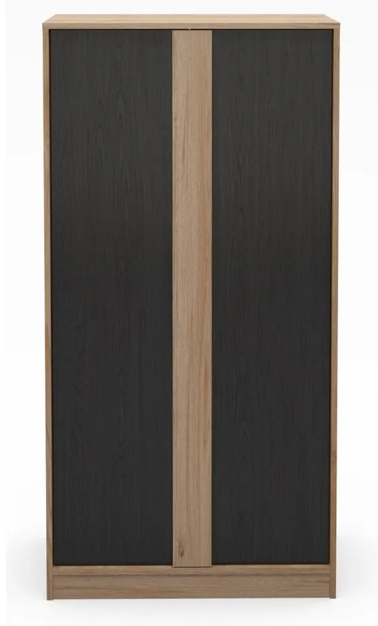 Czarno-naturalna szafa w dekorze dębu 90x180x53 cm Dennis – Marckeric