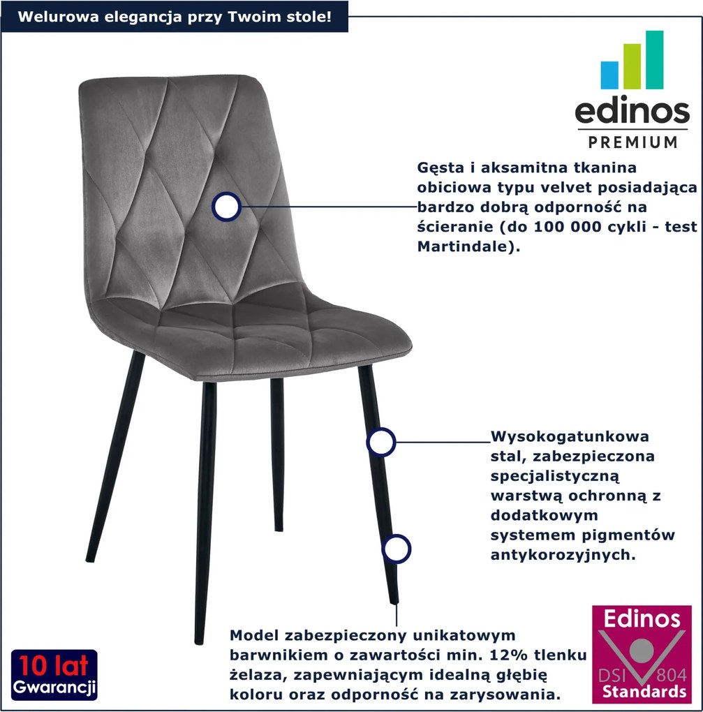 Ciemnoszare krzesło pikowane welurowe K8-L83