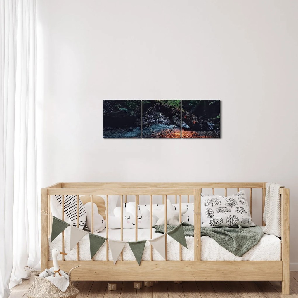 Obraz górskiej rzeki (z zegarem) (90x30 cm)