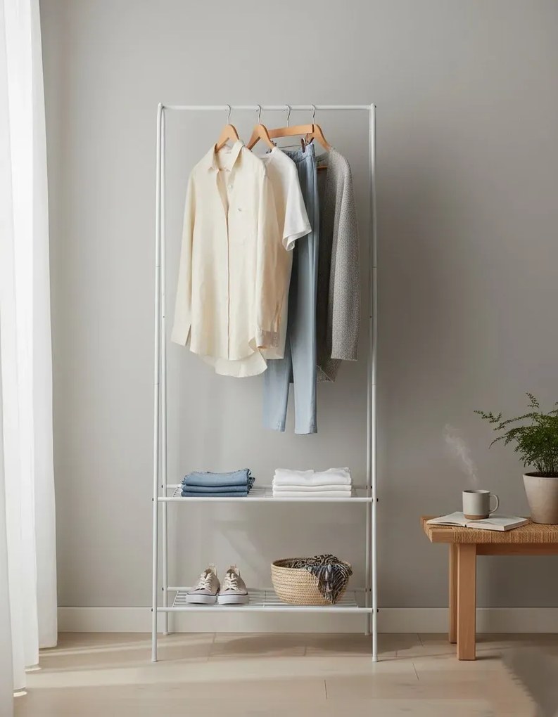 Biały metalowy stojący wieszak na ubrania A2-Z12