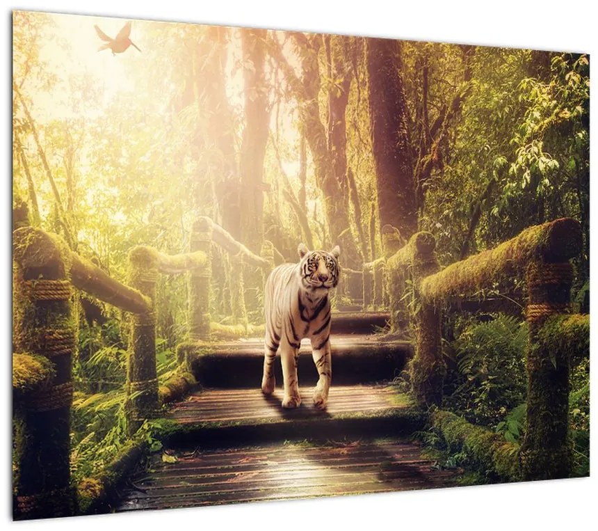 Obraz na szkle - tygrys w dżungli (70x50 cm)