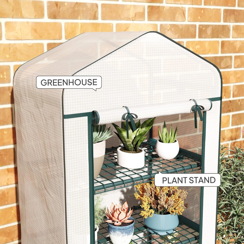 Outsunny Szklarnia foliowa, Treibhaus, Mini-szklarnia, Dom roślinny, Radliny, 4 poziomy półek, 69 x 50 x 165 cm, Biały