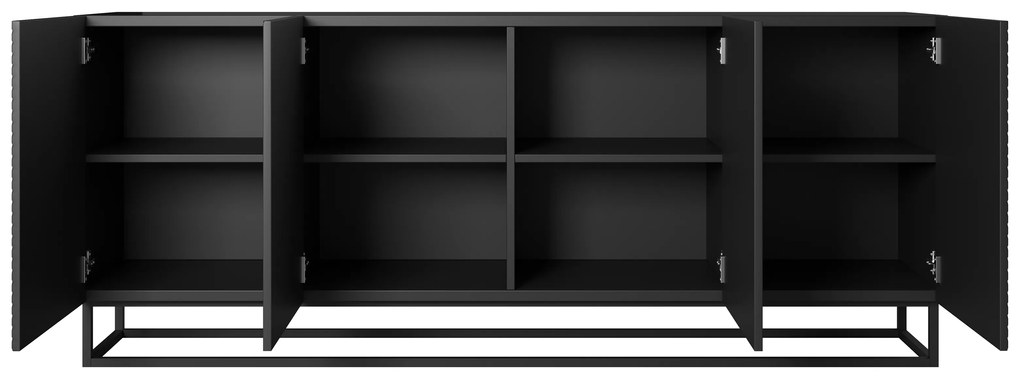 Komoda Asha 200 cm czterodrzwiowa - czarny mat / czarny stelaż