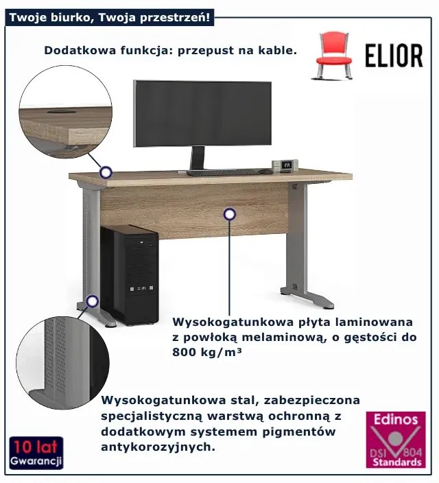 Biurko z metalowymi nogami dąb sonoma D9-H65