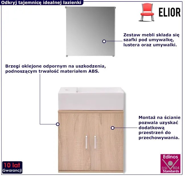 Beżowy 3-elementowy zestaw do łazienki z umywalką - Nyos 6X