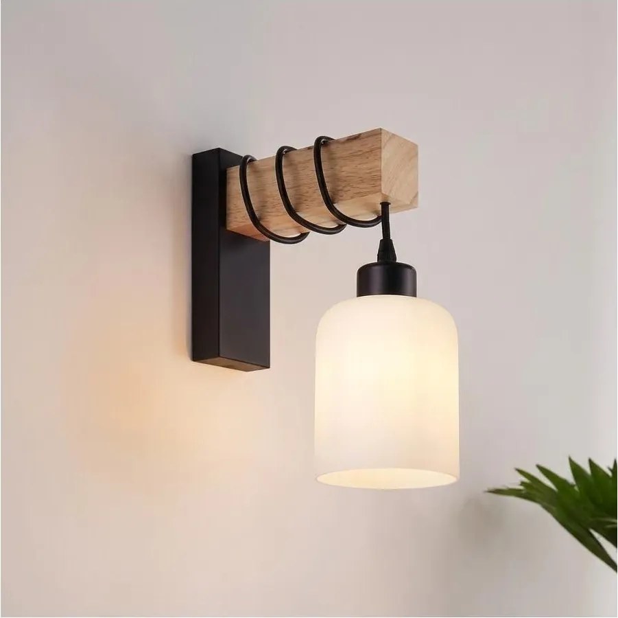 BRILAGI - Kinkiet WOOD GLASS 1xE27/60W/230V sosna/czarny/biały