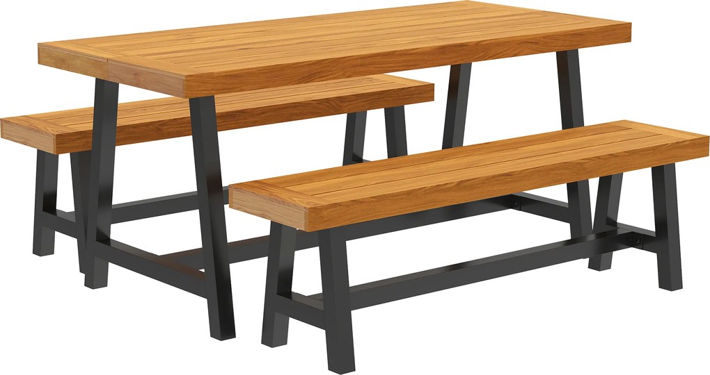 Outsunny 3-elementowy zestaw mebli jadalnianych z drewna dla 4 osób Stół i 2 ławki Teak