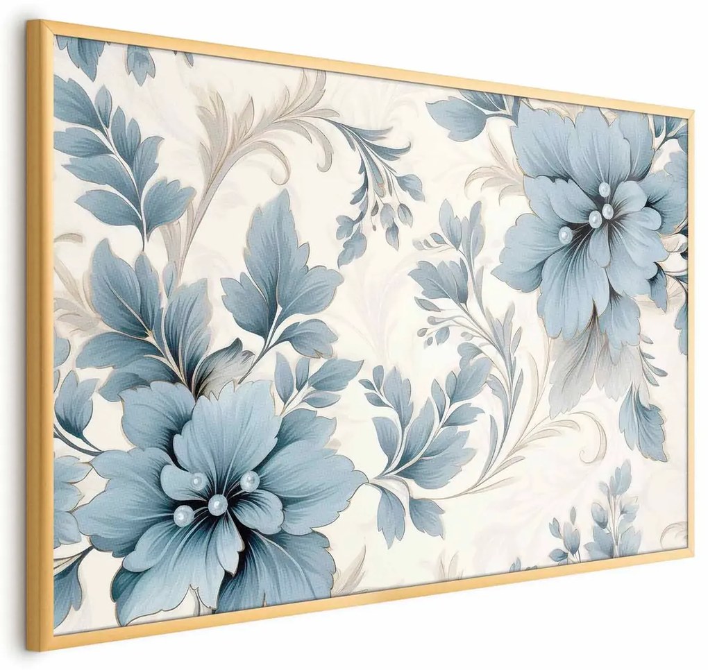 Plakat Turkusowe retro kwiaty 42x29,7 cm z ramą złotą bez marginesu ARTGEIST B